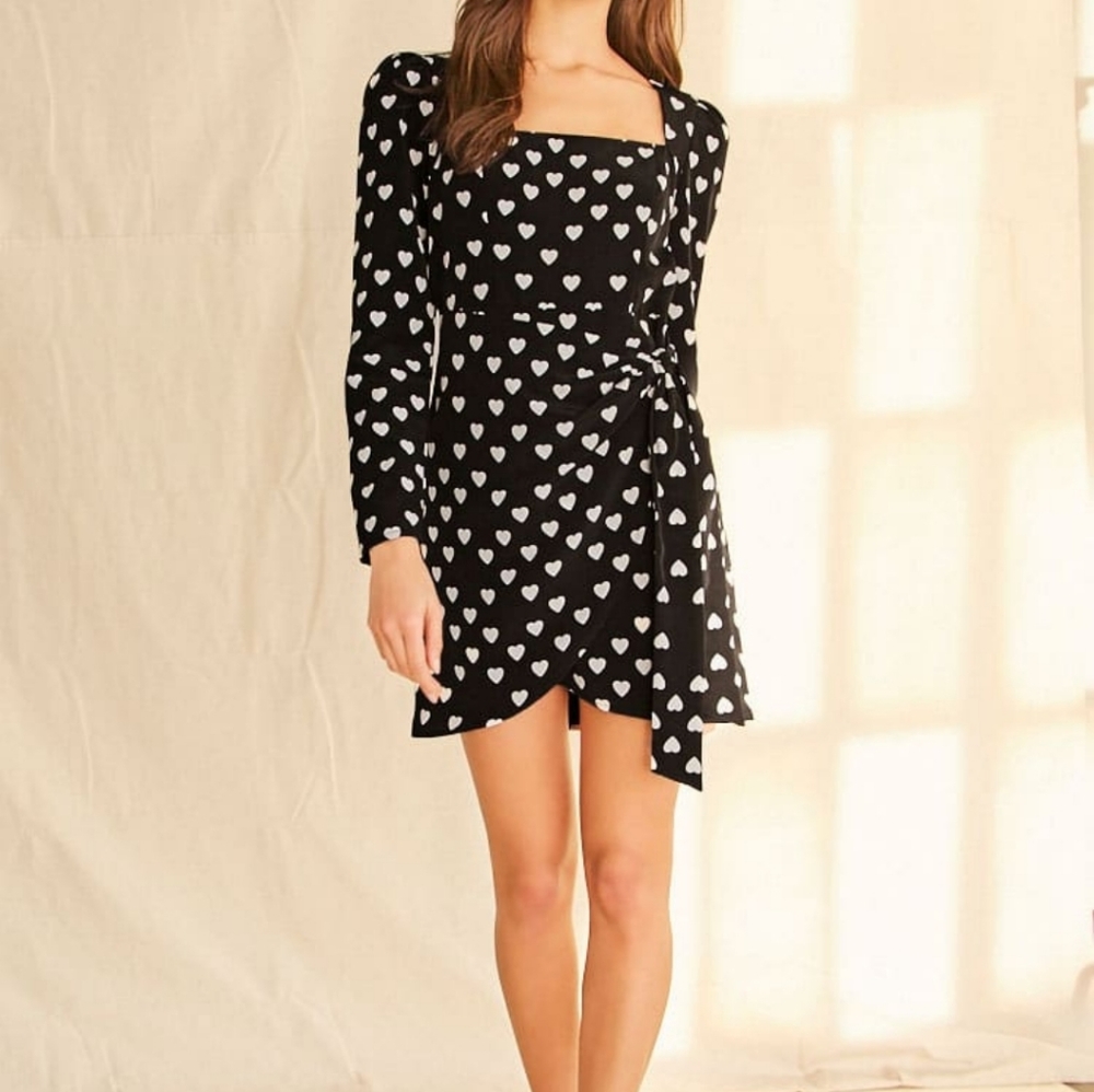 Heart Print Square Neck Dress